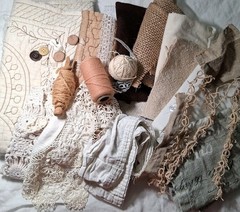 Neutral Needlework Slow Stitch Bundle Vintage Fabric Embroidery Lace Craft Sew