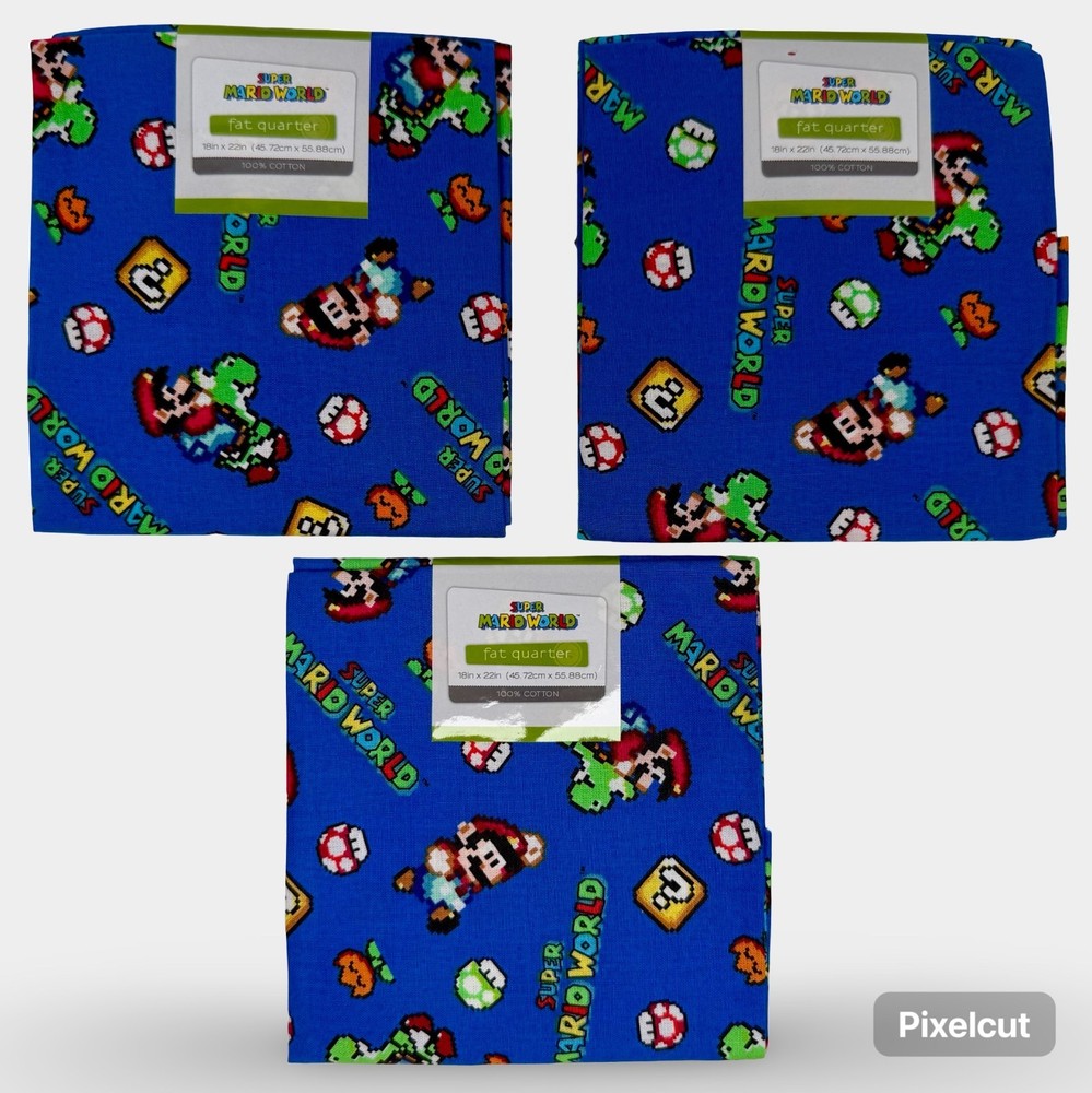Nintendo Super Mario World Video Game Fabric Fat Quarter 18×22 100% Cotton X3