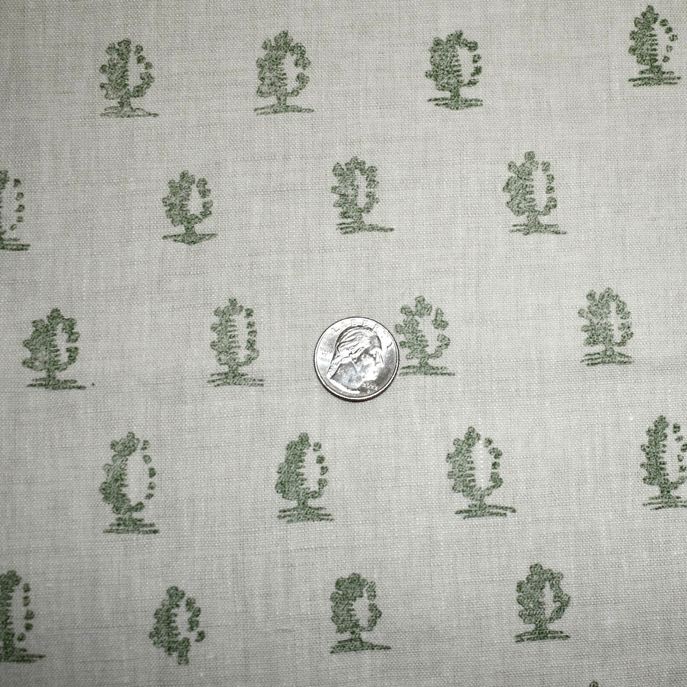 Rogers & Goffigon CHAMPLAIN — PINE Green 100% Linen Print Fabric LARGE REMNANT