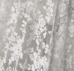 Premium White Floral Lace Fabric Embroidered Soft Tulle Mesh for Gown Craft
