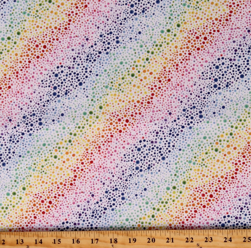 Cotton Rainbow Rainbows Spots Dots Ombre White Fabric Print BTY (D688.72)