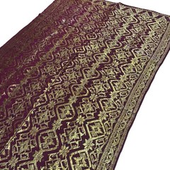 Indonesian Songket Sarong 39×68 Gold Thread Metallic Brocade Maroon