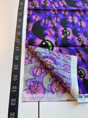 Halloween Bat Fabric Remnant Lot 3 Pc Glitter Neon Green Purple Cotton Gothic