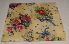 5 piece FQ LOT cotton fabric cream tan blue pink olive FLORAL ribbons bows