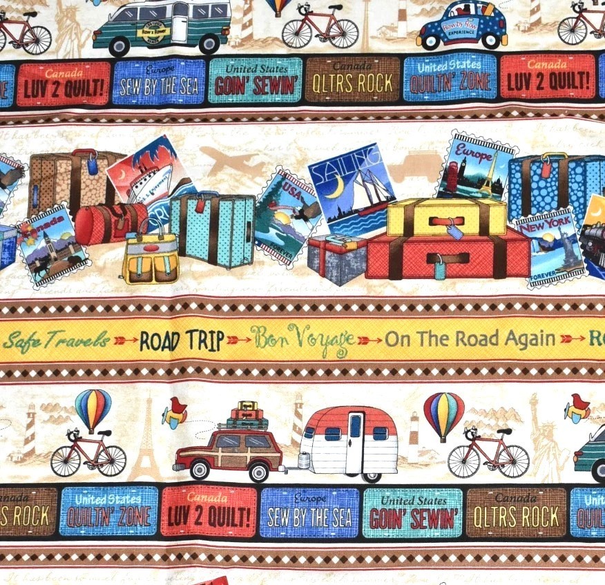 OOP Cotton Fabric Timeless Treasures “On the Go” Quilting Bicycles Travel