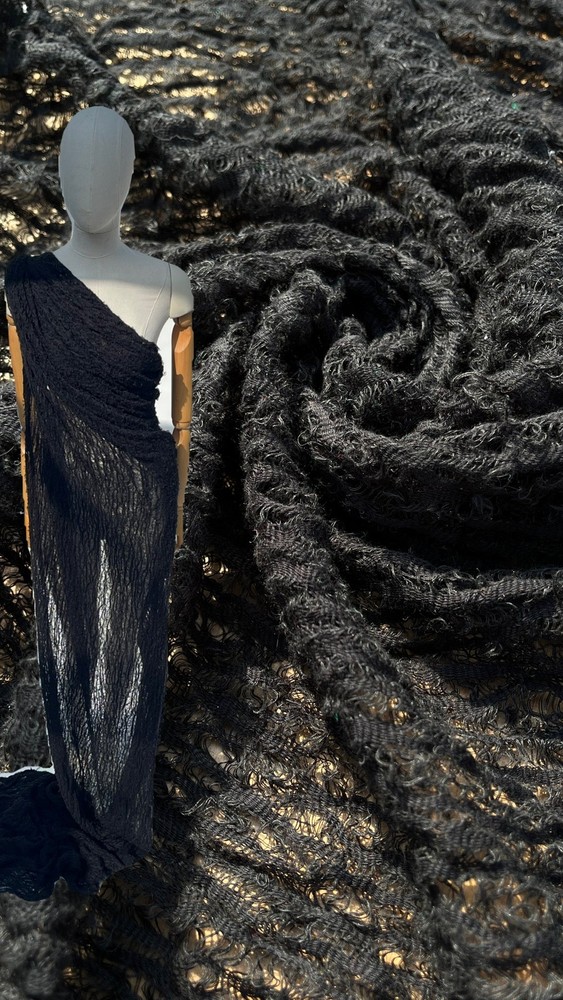 Black Linen Cotton Blended Sewing Fabric By 2 Meters.