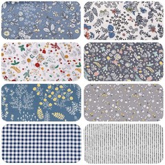 Checked Striped Floral Quilting Fabric, Dark Blue Gray Fat Quarters Fabric Bu…