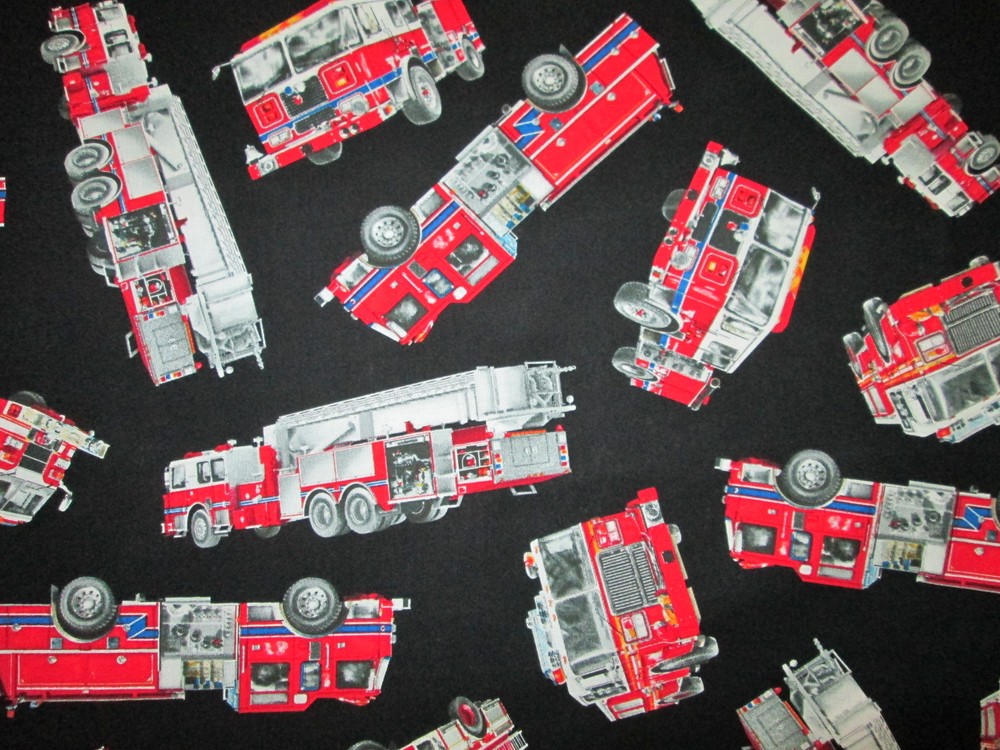 REALISTIC FIRETRUCKS WITH LADDER FIRE TRUCK RED BLACK COTTON FABRIC FQ