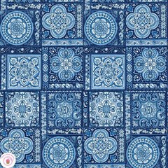 Benartex BLUESETTE 13444 55 Navy Blue Floral Tiles Quilt Fabric JAN SHORES