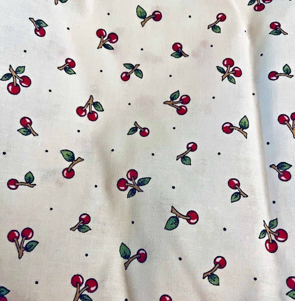 VTG 2009 Mary Engelbreit “Chair of Bowlies ” Cherries Tossed on White 22’x14″