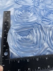 3D Rose Rosette embroidery Satin Fabric by the Yard Baby Blue Color