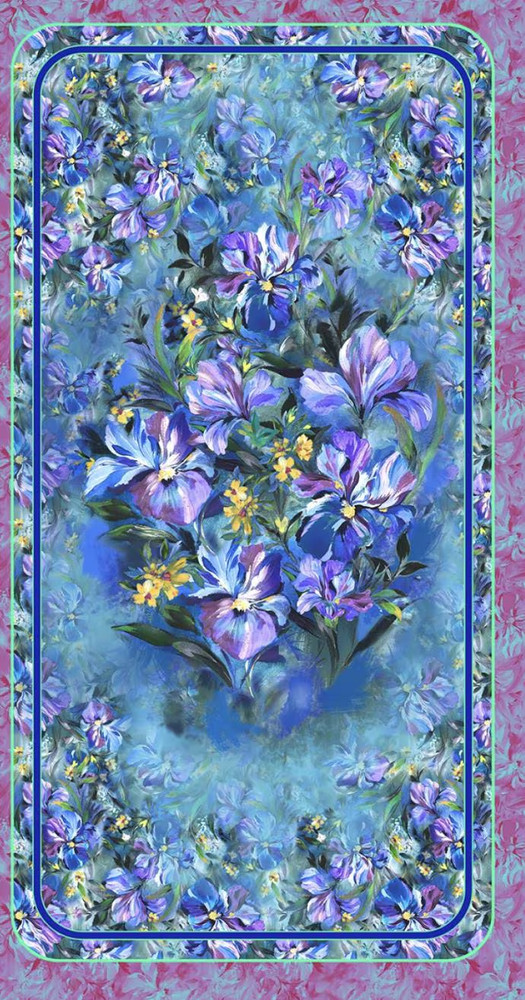 Iris Reverie ~ Floral Quilt Panel ~ 24″ ~ Michael Miller, Brush of Iris