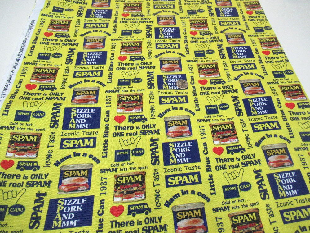 Michael Miller quilt-craft fabric ICONIC SPAM yellow BTY (ddd-8933) cotton DUCK!