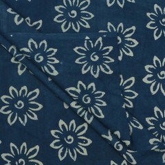 Indigo Blue Cotton Fabric By The Yard Hand Dyed Floral Dress Sewing Craft Fabric
