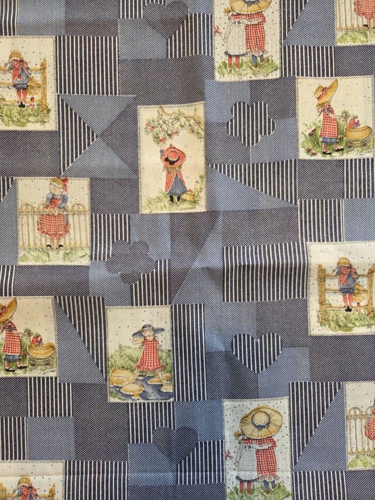 VTG American Greetings HOLLY HOBBY Denim Blue Patchwork Fabric 45″ x 57″ OOP HTF