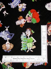 Loralie Designs Sewing Ladies Toss on Black 692-473 Cotton Fabric By The Yard