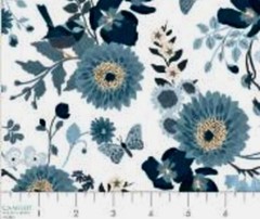 Midnight In Bloom Fat Quarter Pack By Camelot Birds Butterflies Navy & Peach