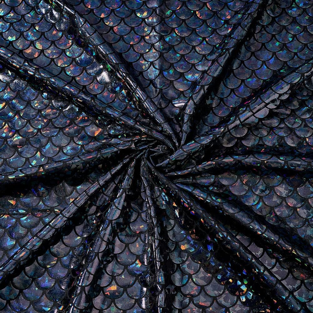 Mermaid Scales Fabric 39X59 Inch Black Sparkly Hologram Spandex