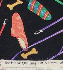 Blank Quilting Fabric 27″ Mark Hordyszynski Dog Bone Newspaper Slippers Leash