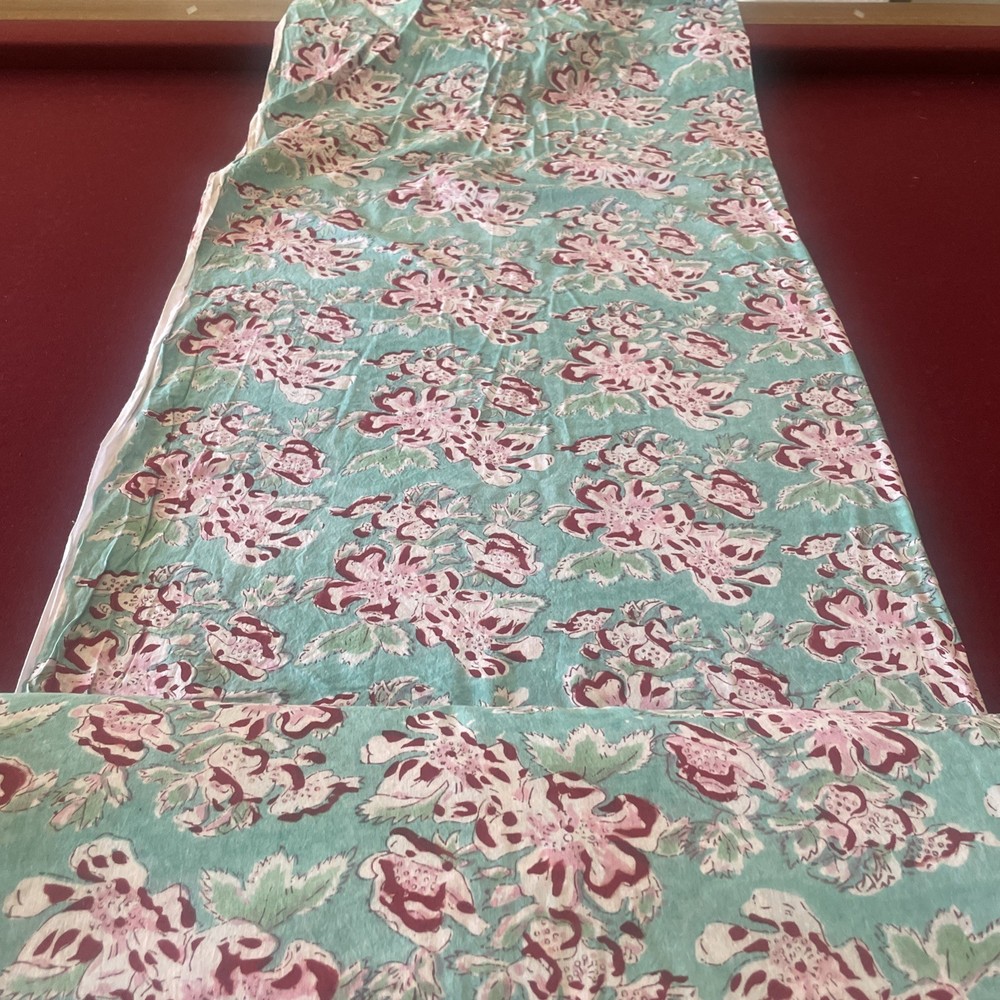 6.5 Yds Block Print Cotton Floral Fabric Made In India 43” Wide