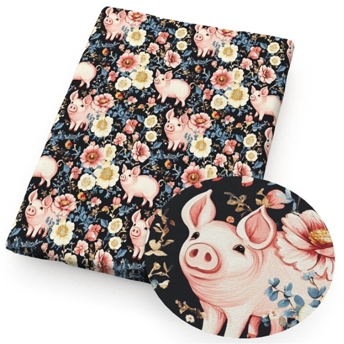 Pig farm zoo Polyester Cotton blend fabric 20×55″ 1265558 half meter