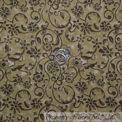 BonEful Fabric FQ Cotton Quilt Tan Brown Green Swirl Scroll Vine Flower Natural