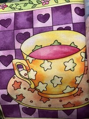 Quilt Print Cheater Fabric, 5”Gingham, Cottage. 13 Bright Tea Cup 6” Squares