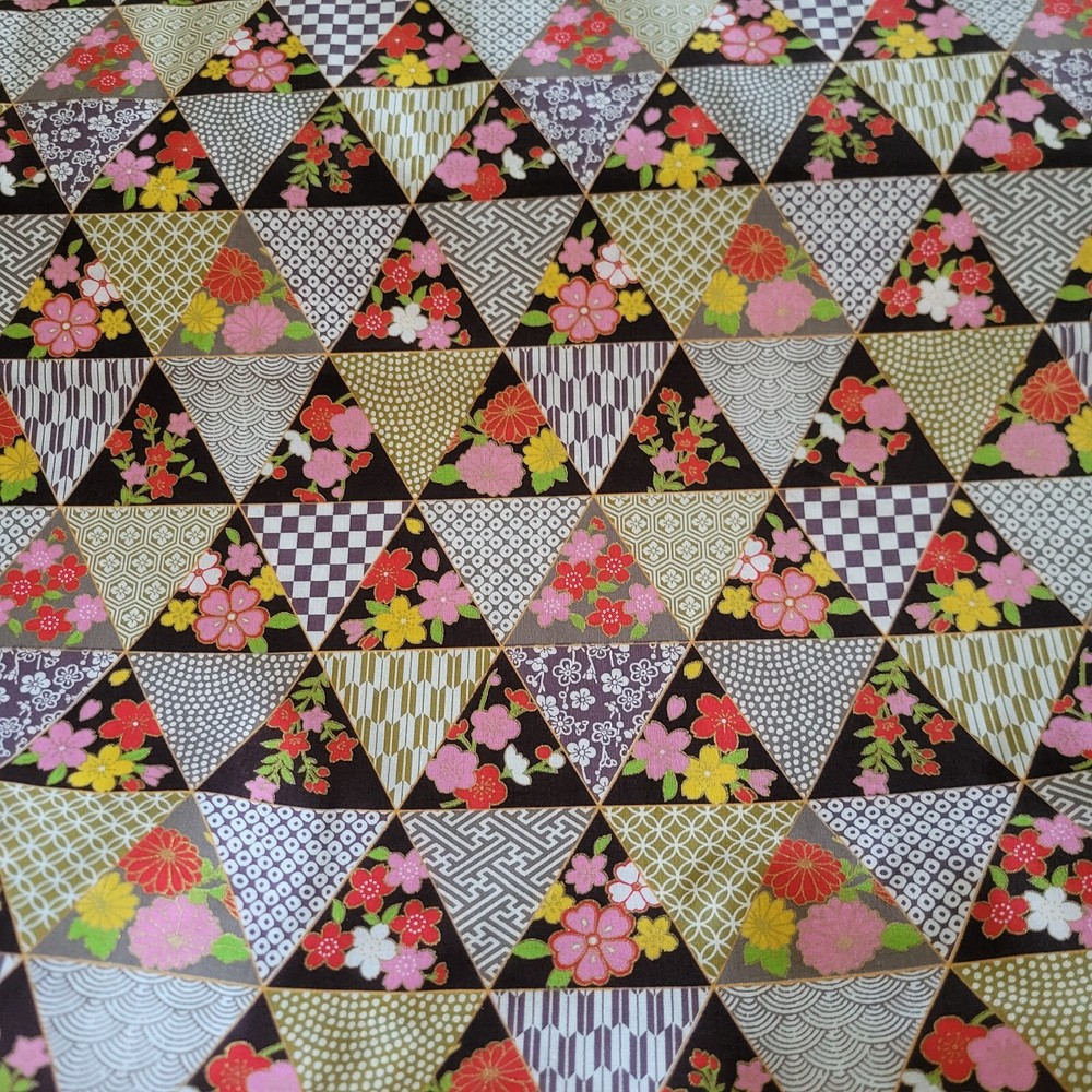 Brown Triangle Grid Filled w/ Traditional Patterns – Japanese Cotton Shirting