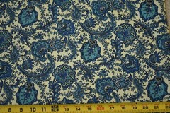 32″ Long x 35″ Wide, Vintage 1940’s-60’s, Blue Floral on Cream Cotton, P2617A