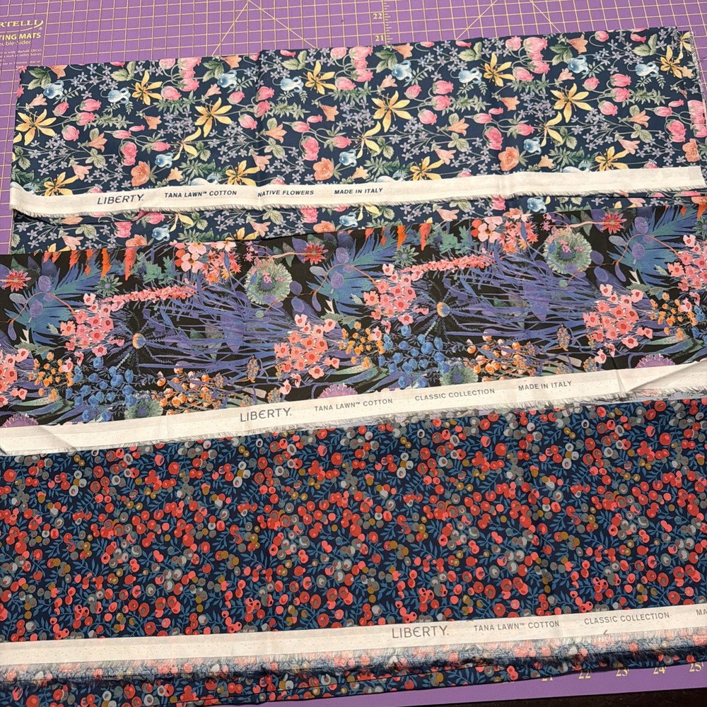 3 Cotton Lawn Half Yard Fabric Liberty of London Floral Print Blue Pink