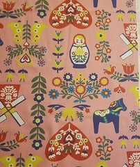 Pink Holland Oxford Cloth, Lg. 74″x46″ Trefle Kokka,Matryoshka, Russian, Japan