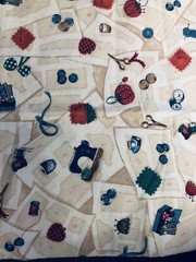 VTG Sewing Theme Sewing Machine Pins Buttons Thimble Needle Thread Bobbin BTFQ