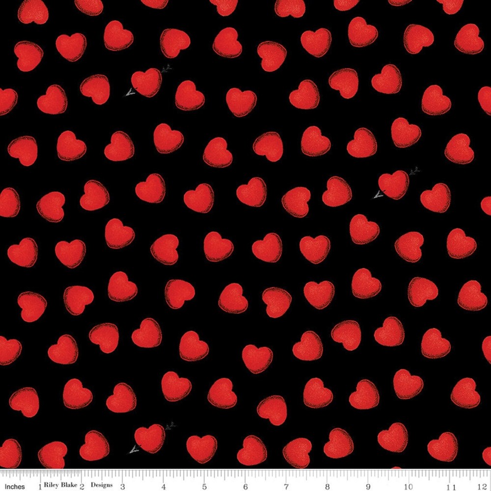 1/4 Yard 9×42 Riley Blake “All My Heart” Toss Black Valentine’s Day Quilt Cotton