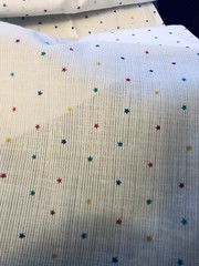 VTG Tiny Multicolored Yellow Red Blue Green Stars on White Faux Dimity BTHY