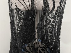 BLACK Beaded Rhinestone Embroidery Bridal Lace Fabric 50” Width 1 Yard