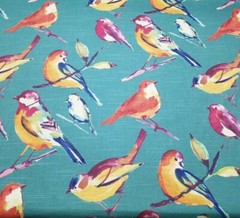 Lisette in Peacock BTY Richloom 100% Cotton Slub Duck 54″ Wide Aqua Birds