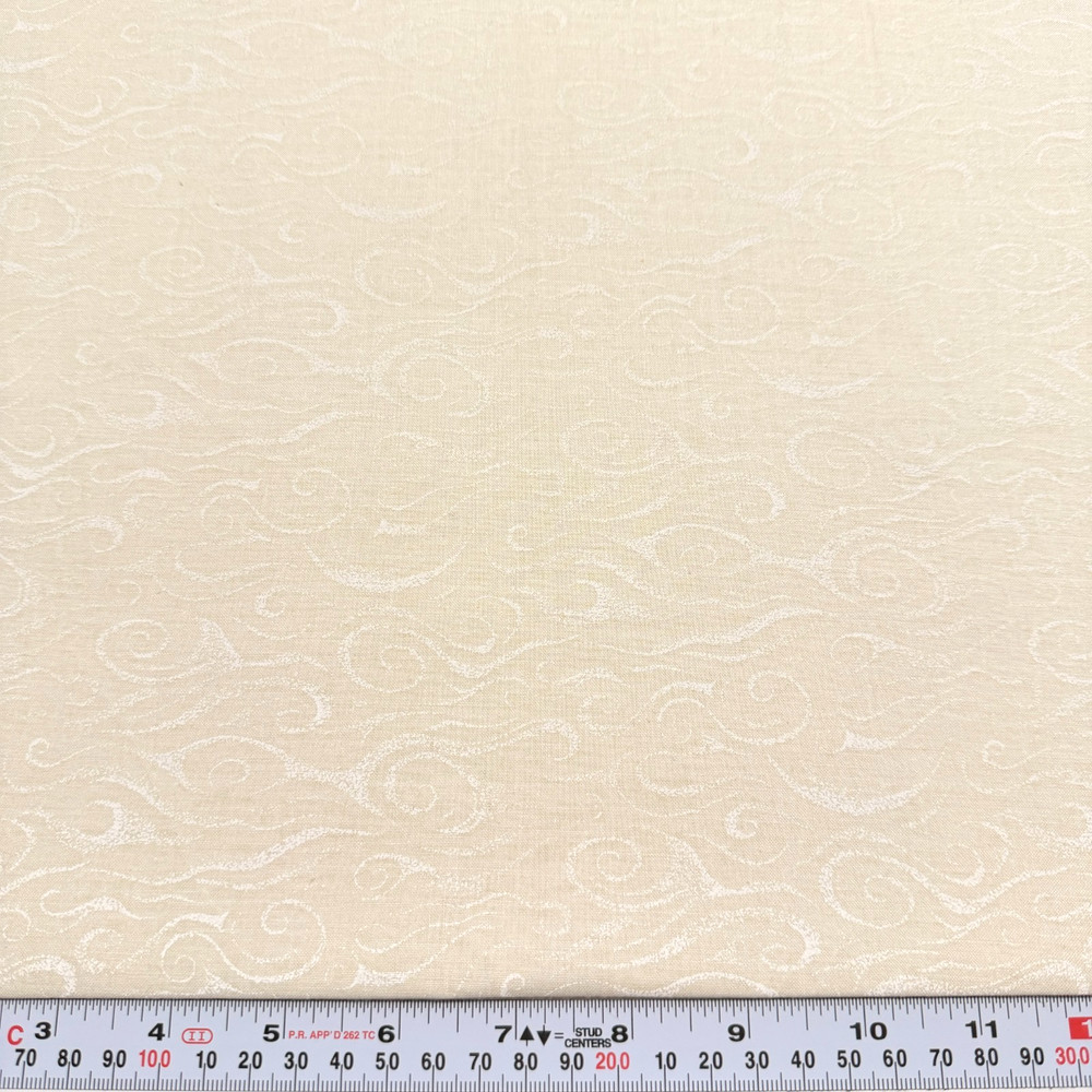 Vintage Abstract Swirls Ocean Waves Cream Cotton Fabric Remnant 15″ x 46″