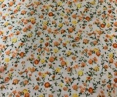 Vtg Floral Calico Print Fabric Dainty Orange And Yellow Flowers On White BTHY