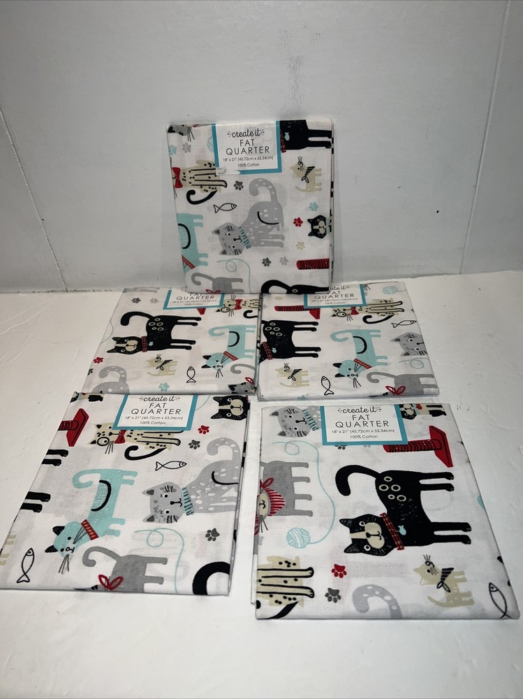 5 Playful Cats Sewing Fabric Fat Quarter 18×21-inch Cotton Craft Quilt Clothing