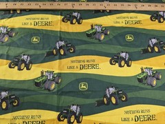 Lot of 8+ Yards John Deere Fabric, Mix Styles. Plaid, Stripe. Tractor Green