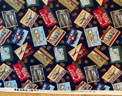 Robert Kaufman Vtg Travel Poster Sticker Quilt Fabric Ocean Liner Plane Train