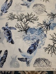 Blue Tortoise and Coral on White~~Joann 33″ X 44″