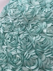 Aqua 3D Rosette Embroidery Satin Rose Flowers Floral Mesh Fabric by the yard