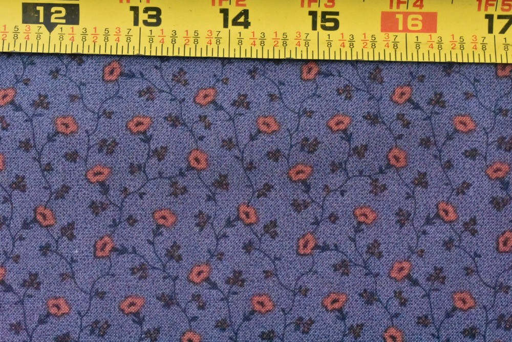 By 1/2 Yd, Orange Calico on Violet Cotton, Blue Hill/Colonial Prints/Morgan,B975