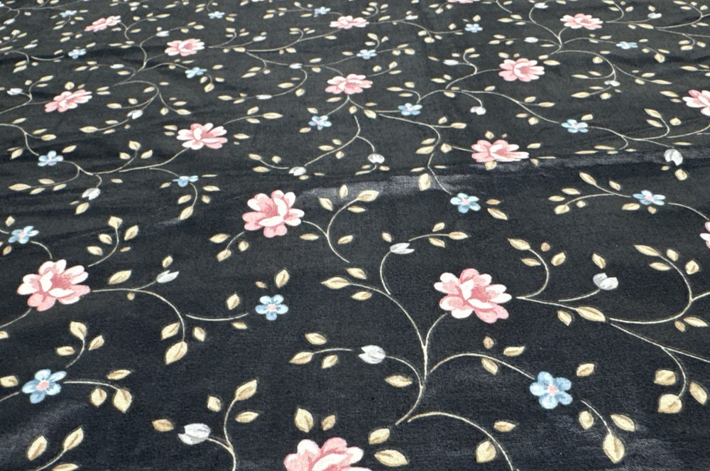 Vintage Glazed Cotton Chintz Black Small Floral 5th Avenue Designs BT Half Y #22