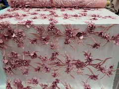 Mauve Bridal 3d Lace Beaded 3d Floral Flowers Satin Embroidered Beads Mesh
