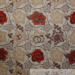 BonEful Fabric FQ Cotton Quilt Tan Brown Cream Red Orange Rust Fall Flower Leaf