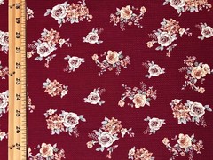 Bullet Knit Printed Fabric-Burgundy White Roses-BPR275-Sold by the Yard