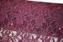 EMBROIDERED FLORAL LACE FABRIC WITH BEAD SPARKLE BURGUNDY 58″ WIDE BY THE YARD