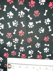 Hobby Lobby Fabrics Black Background Red/Gray Paws White Bones 2 Yards x 42″